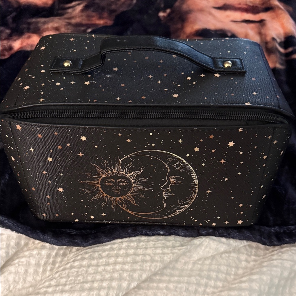 Bistup celestial print black Cosmetic Bag for Women Large Capacity-Faux leather